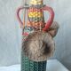 Bottle scoubidou and wicker years 1970 vintage