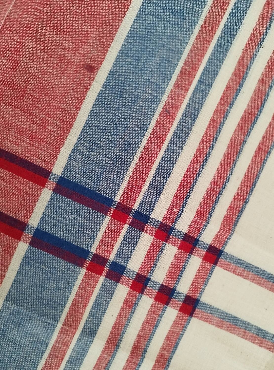 Square cotton tablecloth vintage red and blue checks and stripes