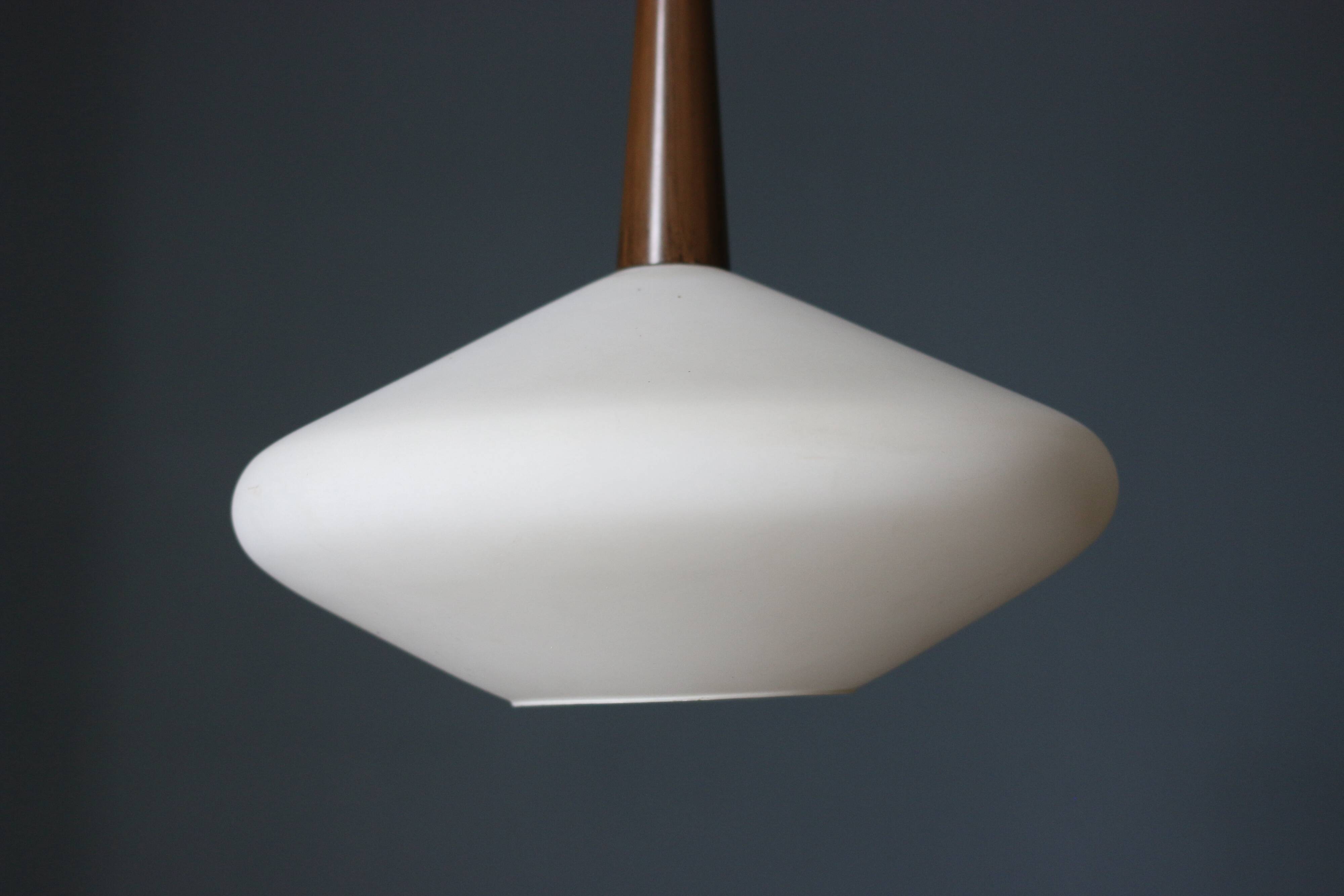 Scandinavian vintage opaline pendant light Louis Kalff 1960