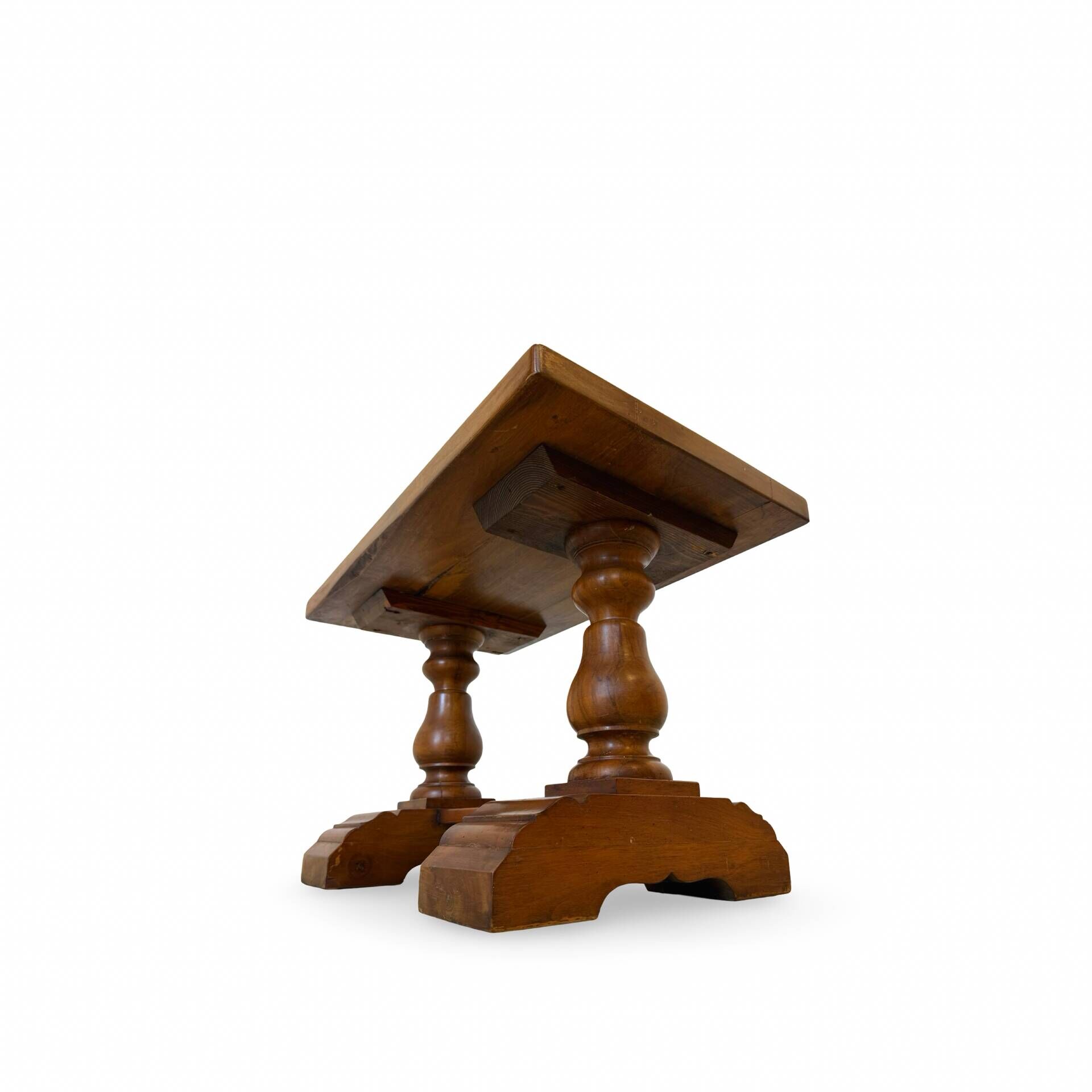 A small, rustic walnut wooden table, crafted from solid walnut wood, 1