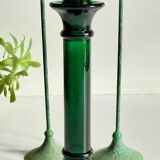 Bougeoirs en verre et métal vert