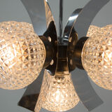 Mid-Century Chrome & Glass Chandelier, Czechoslovakia, 1970s