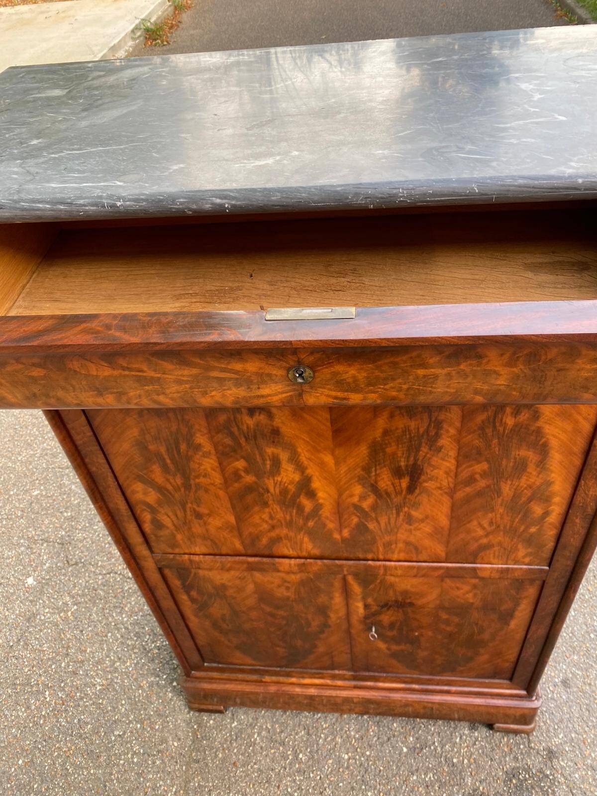 Louis Philippe burr walnut and marble secretary from the 19th century