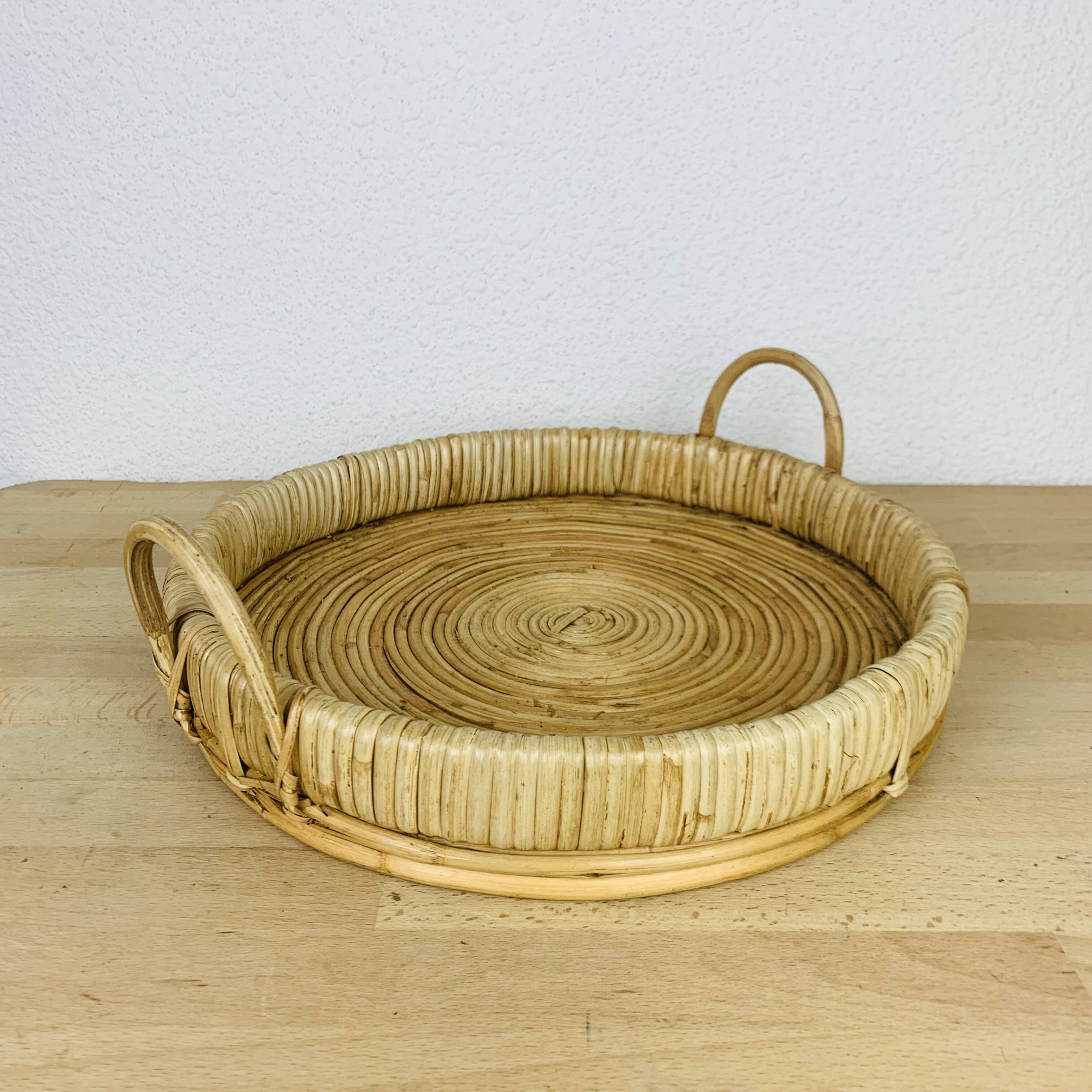 Vintage rattan serving tray, 1960s