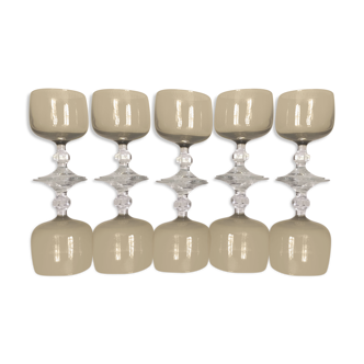 Set of 10 vintage crystal wine glasses