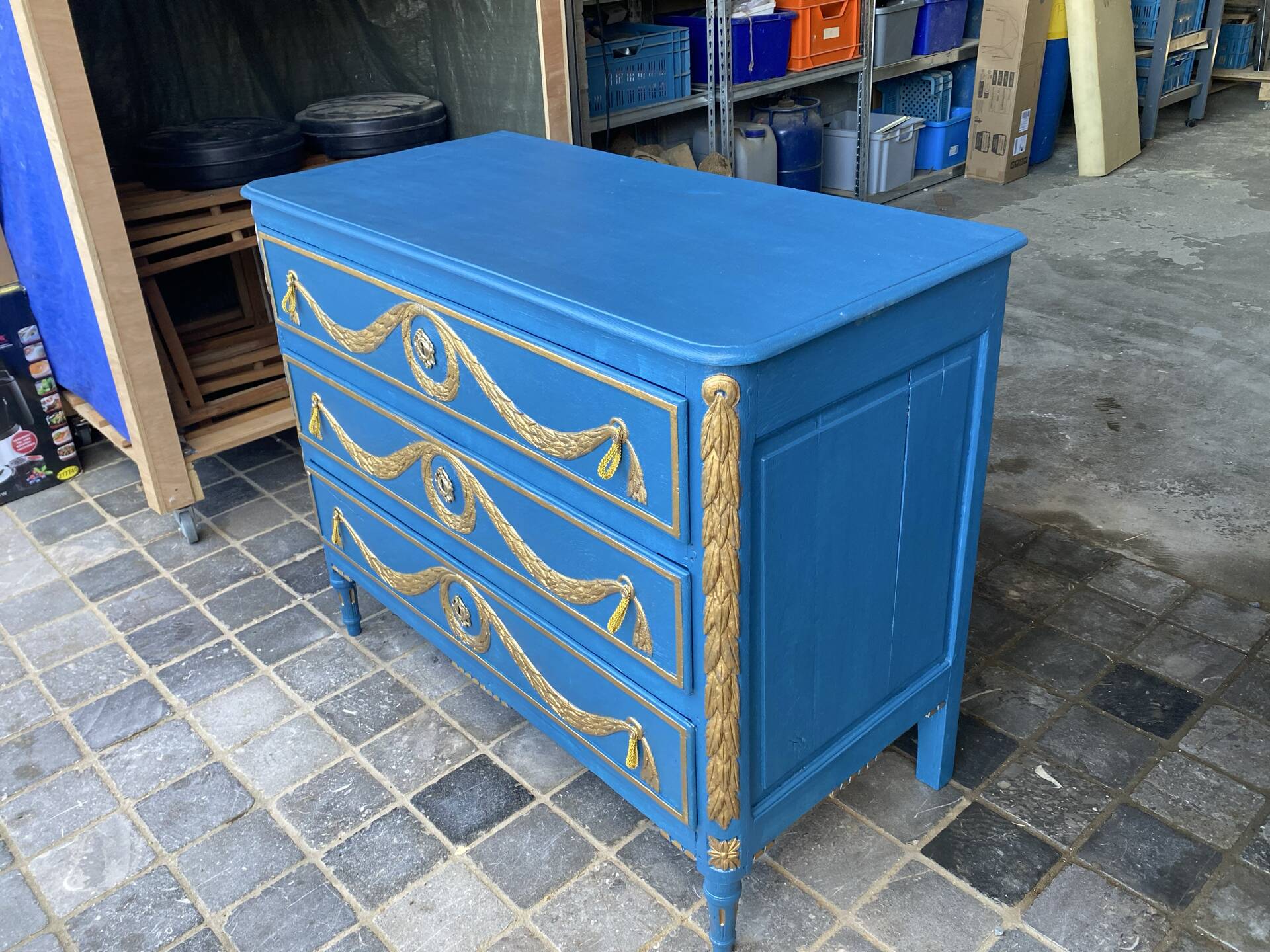 Commode Louis XVI Relookée Bleu Roi et Dorures