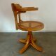 Old “American” office armchair in blond oak wood, curved cannage design, 60s vintage