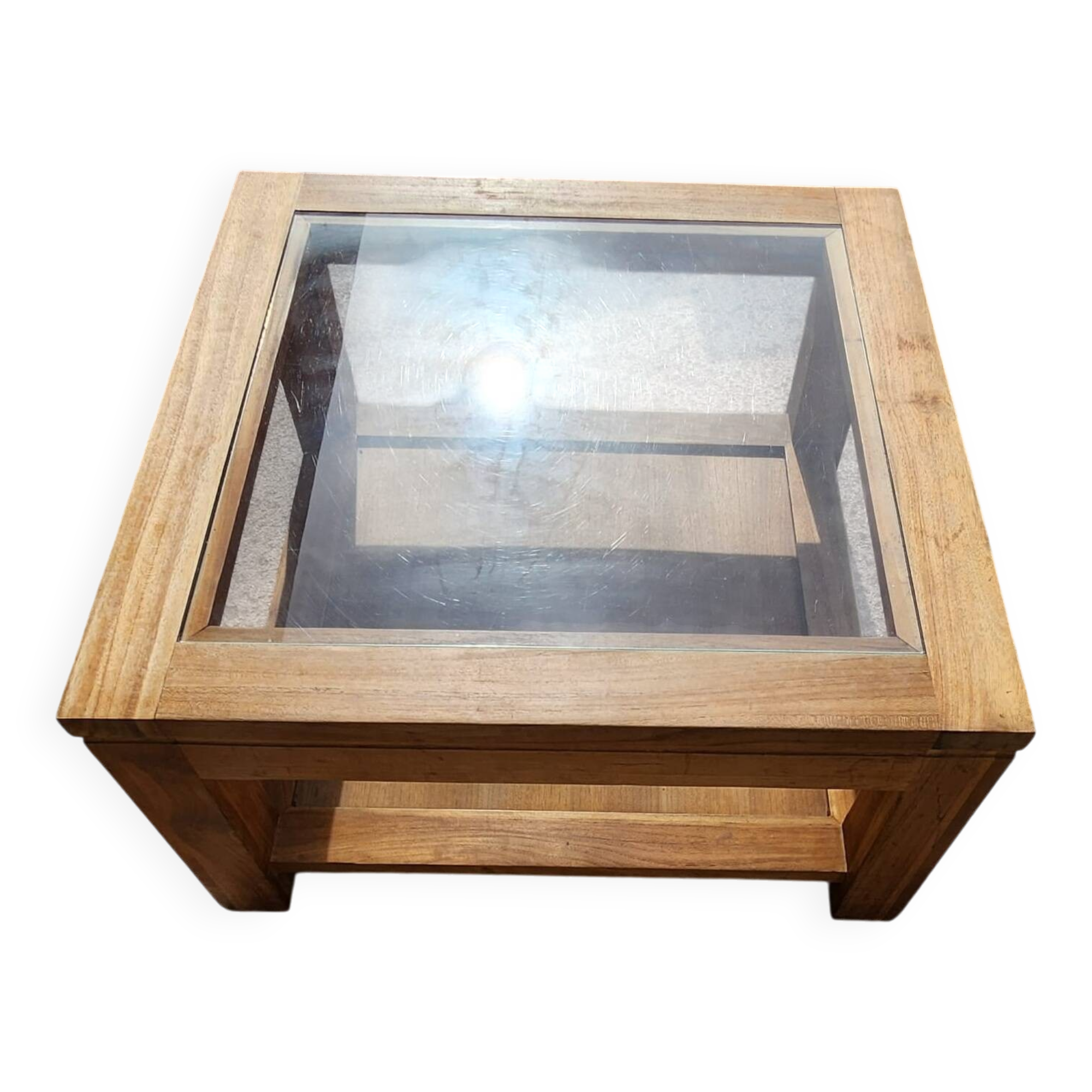 Glass coffee table in wood
