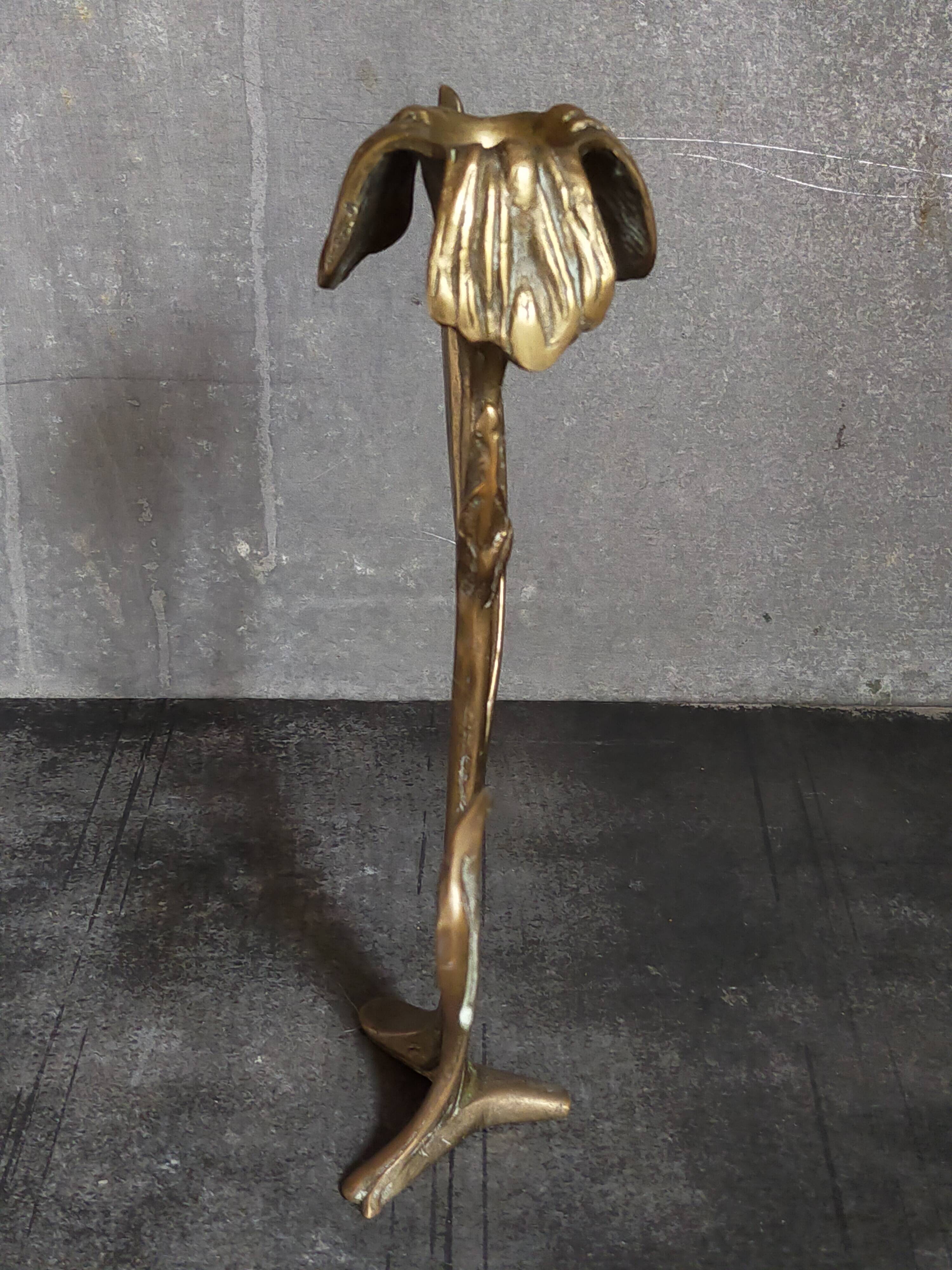 Old iris flower candle holder in solid brass