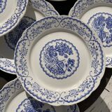 8 flat plates Digoin Sarreguemines blue and white vintage with countryside village décor