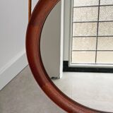 Mid Century solid teak wall mirror with a leather strap - Danish design