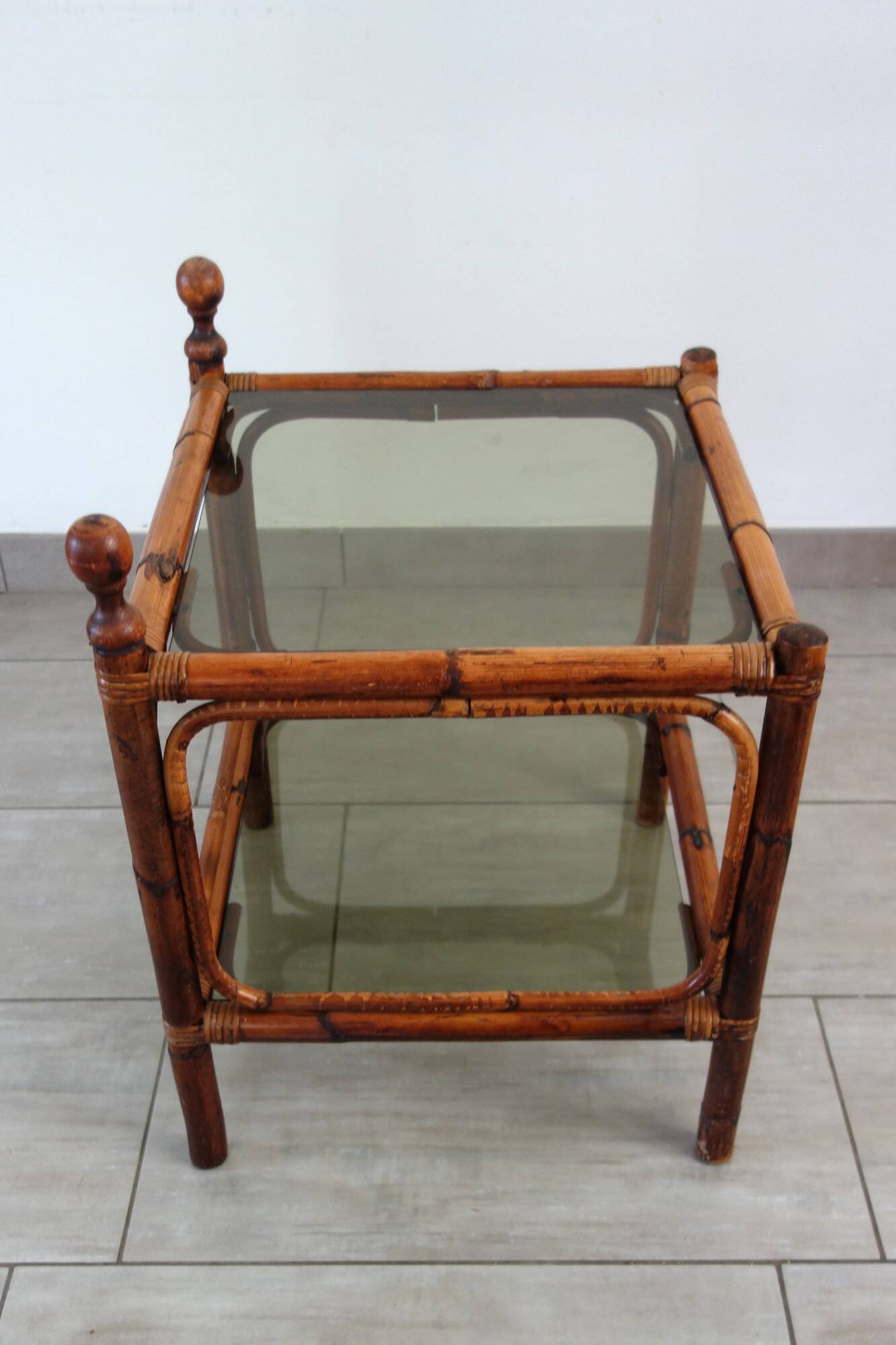 Vintage bamboo and smoked glass coffee table