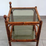 Table basse bambou et verre fumé vintage