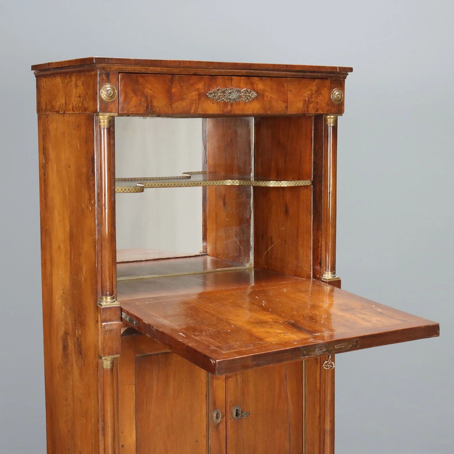 Ancient Empire secretary in walnut and bronze, Italy, 19th century