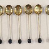 6 mocha spoons in solid silver vermeil and enamelled silver lion passant