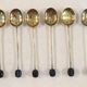6 mocha spoons in solid silver vermeil and enamelled silver lion passant