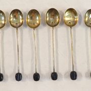 6 mocha spoons in solid silver vermeil and enamelled silver lion passant
