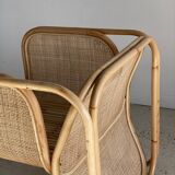 Amsterdam rattan armchair with U-shaped armrest, squared canework