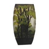 Vase en verre multicouche gravé à l'acide à section rectangulaire