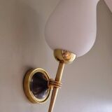 Pair of opaline and brass wall lights, 1950s