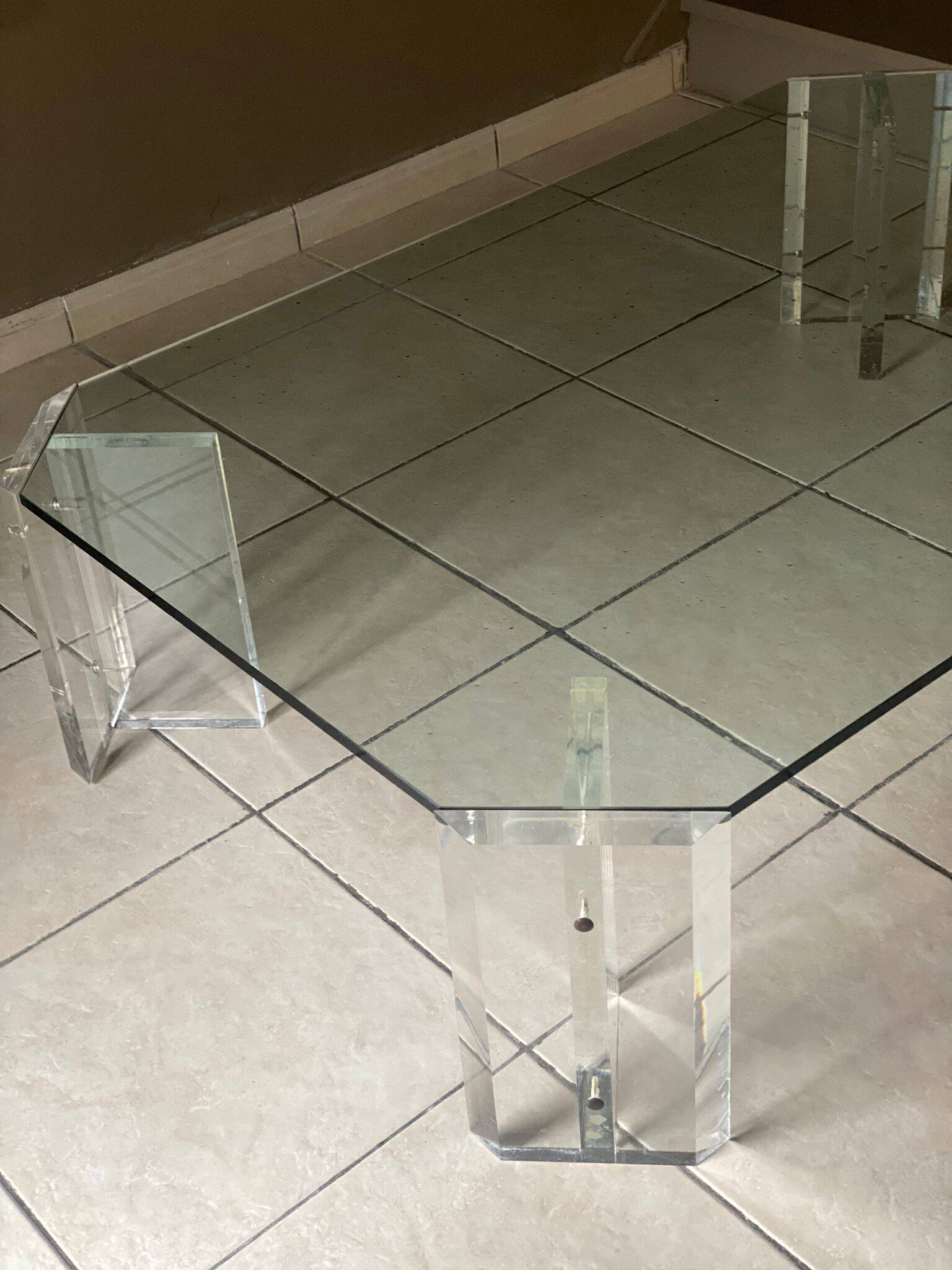 Octagonal Glass and Lucite Coffee Table, Karl Springer, USA Mid-Century Vintage