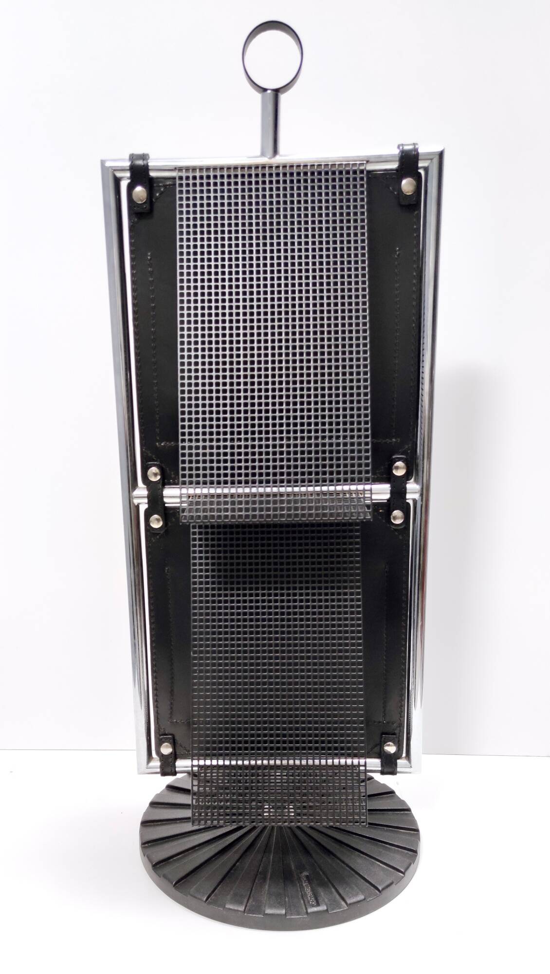 Black Leather and Chrome-Plated Metal Magazine Rack by Salmistraro, Italy