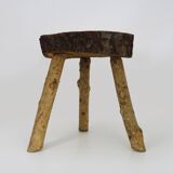 Tripod oak milking stool, Ariège peasant art, France (19th century)