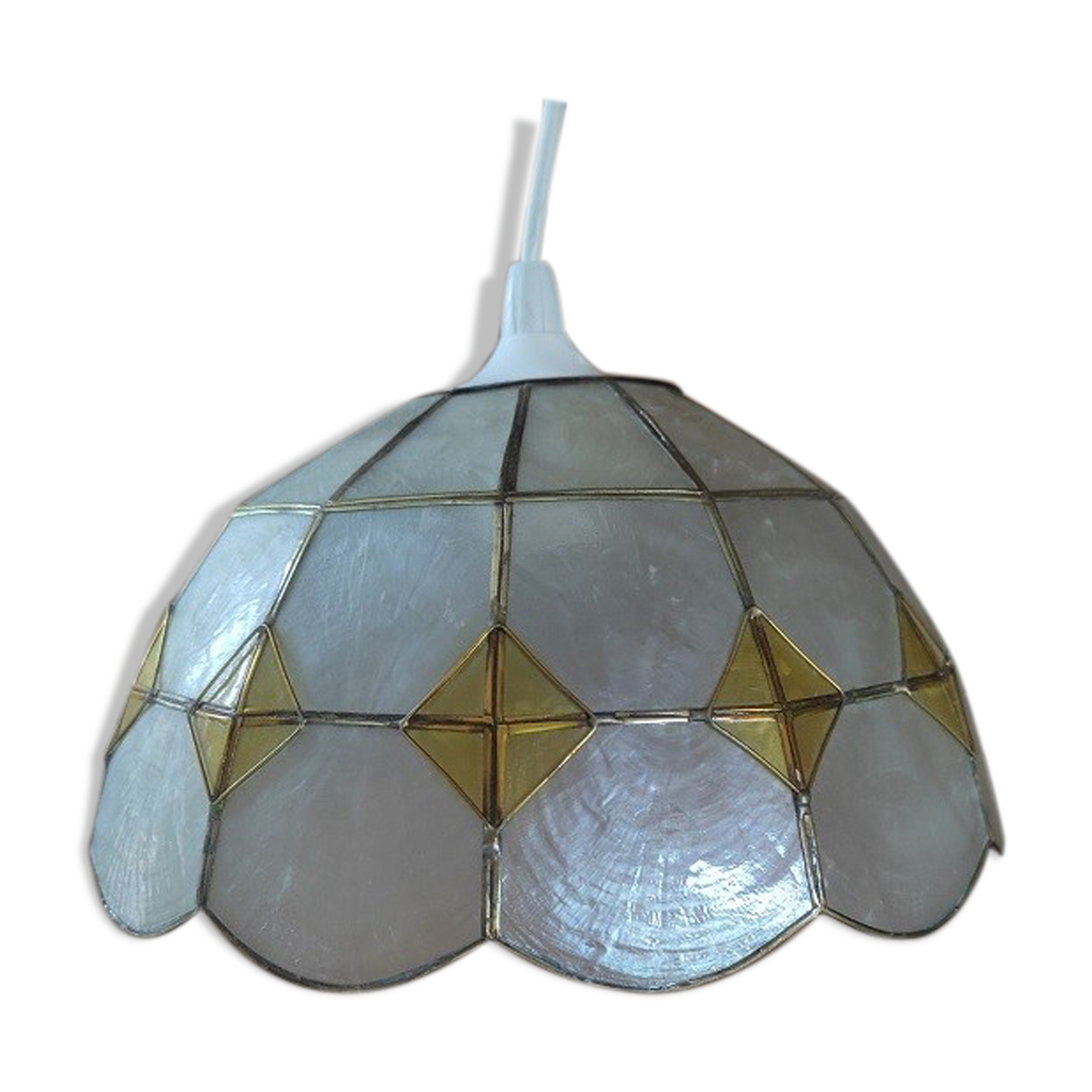 Suspension lampshade Luminaire Mother-of-pearl Damier gilded brass old Dp 0322122