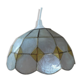Suspension lampshade Luminaire Mother-of-pearl Damier gilded brass old Dp 0322122
