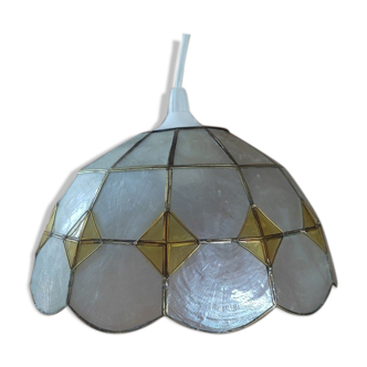 Suspension lampshade Luminaire Mother-of-pearl Damier gilded brass old Dp 0322122