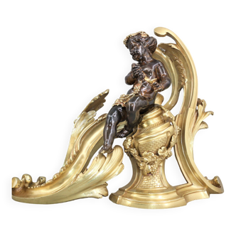 Pair of Gilt Bronze Andirons  Napoleon III Period