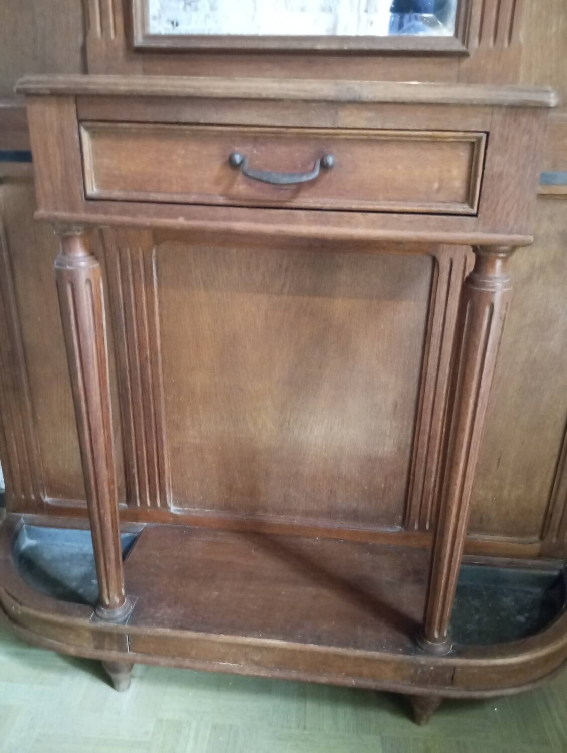 Oak and wrought iron coat rack from around 1900.