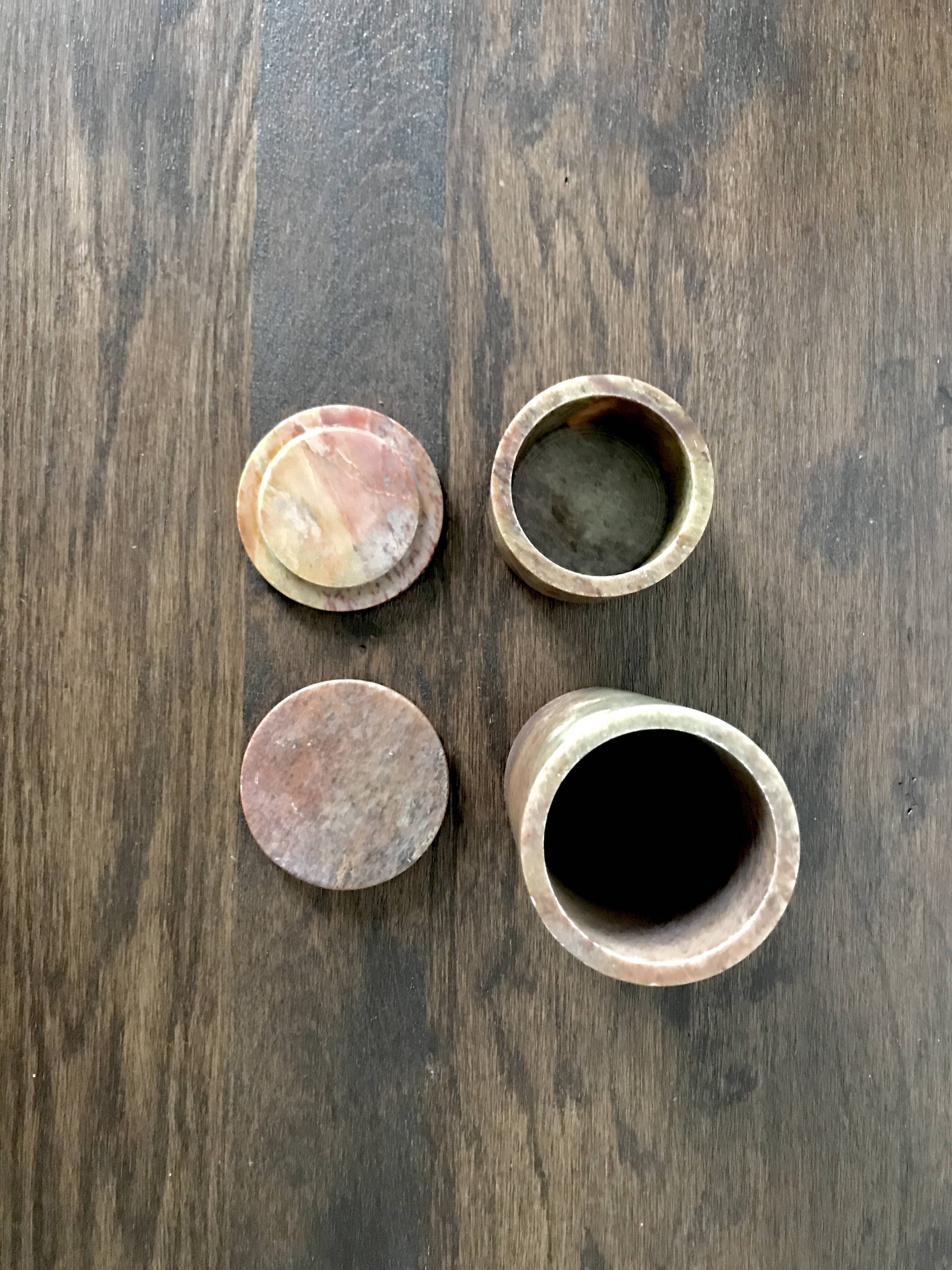 Duo of brown stone boxes