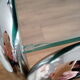 Table basse carrée vintage années 70 plateau en verre transparent et pieds chromé