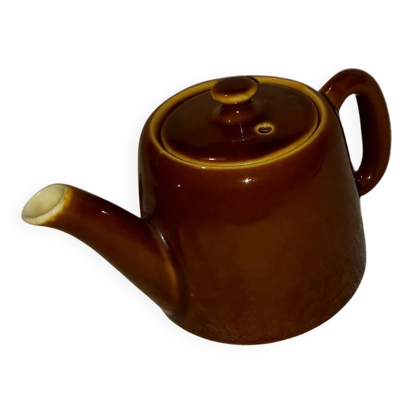 Théière années 60 vintage céramique émaillée marron chocolat