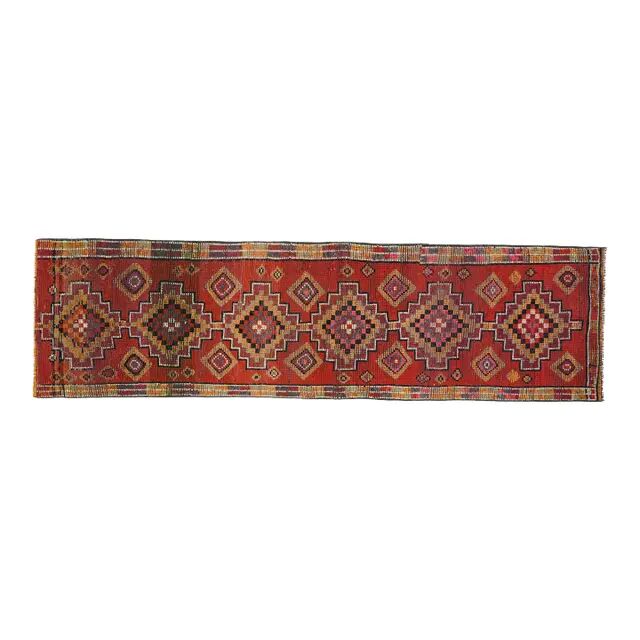 1970s Vintage Turkish Oushak Handmade Wool Cotton Orange Runner Rug 81x293
