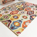 8x11 Vintage Multicolor Handmade Wool Kilim Rug, 254x348Cm