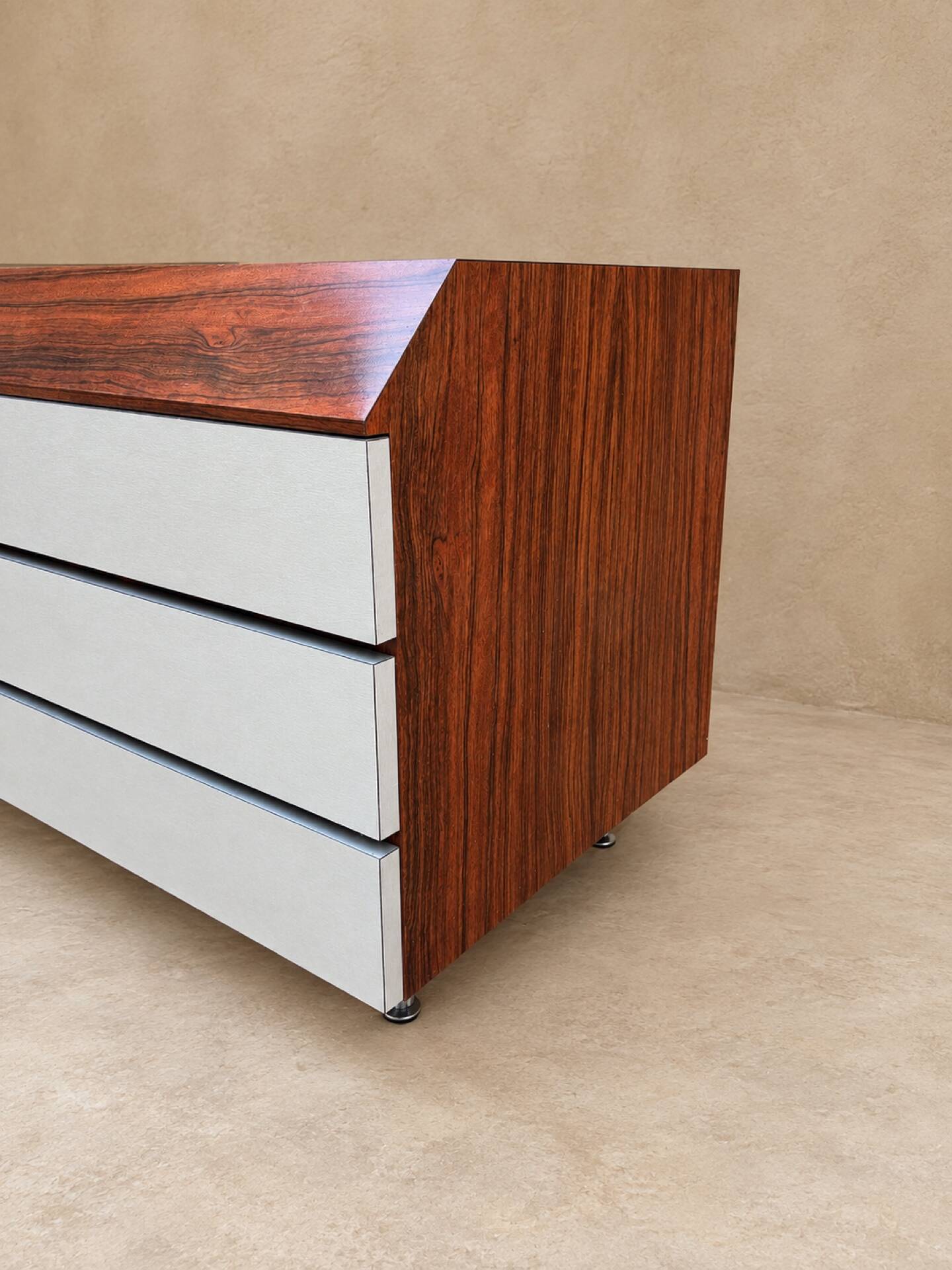 Vintage rosewood and brushed aluminium chest of drawers