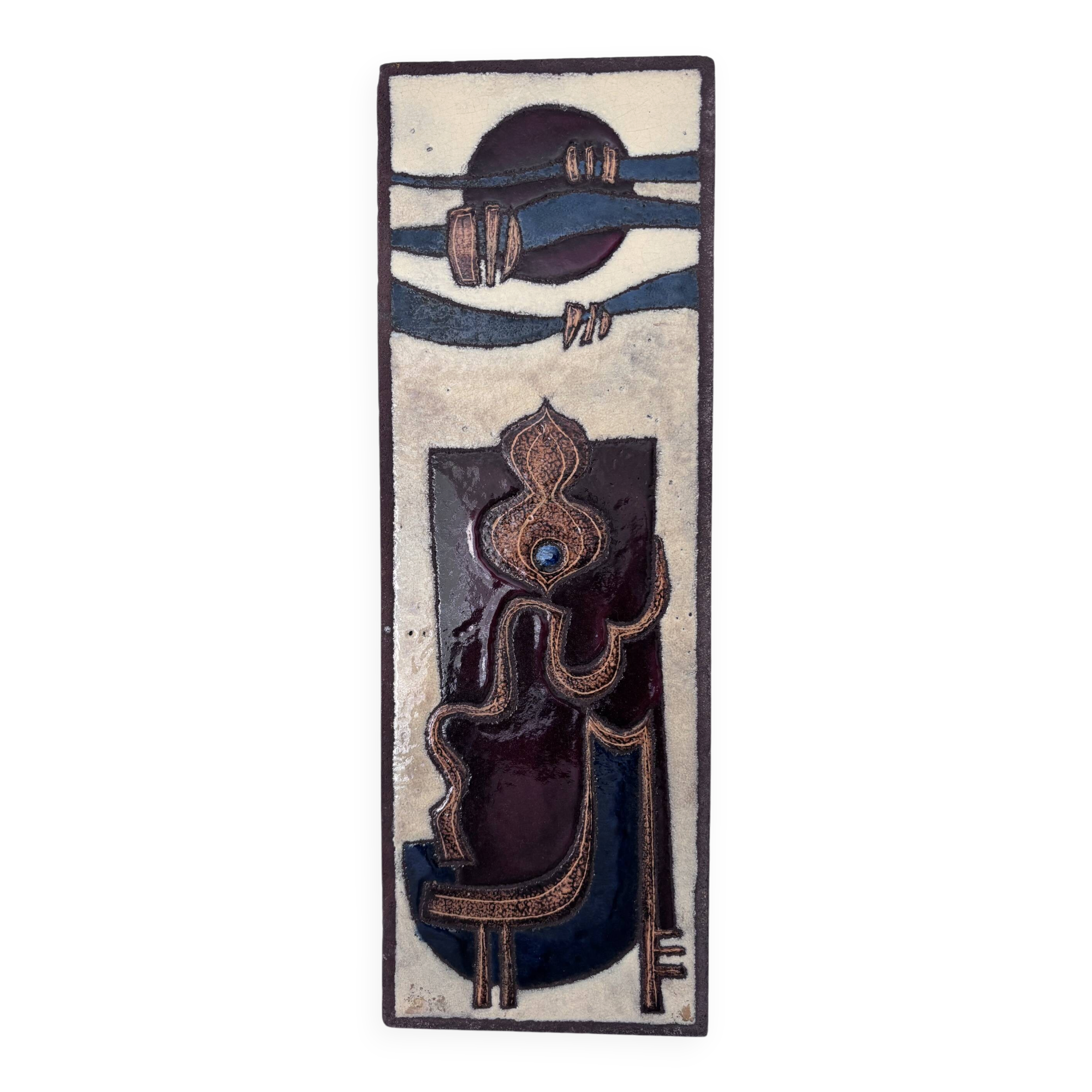 Enamelled lava plaque jean jaffeux volvic mozac ceramic 1960s mid century