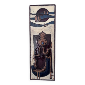 Plaque lave émaillée jean jaffeux volvic mozac céramique années 60 mid cent