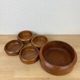 Scandinavian teak bowl and 4 ramekins