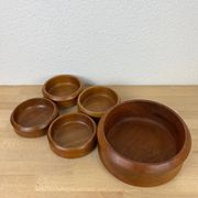 Scandinavian teak bowl and 4 ramekins