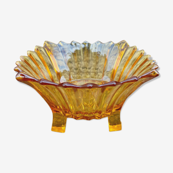 Coupe en verre moulé ambré-années 60