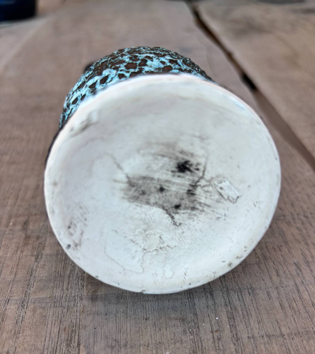 Vintage fat lava vase – turquoise red ceramic foam