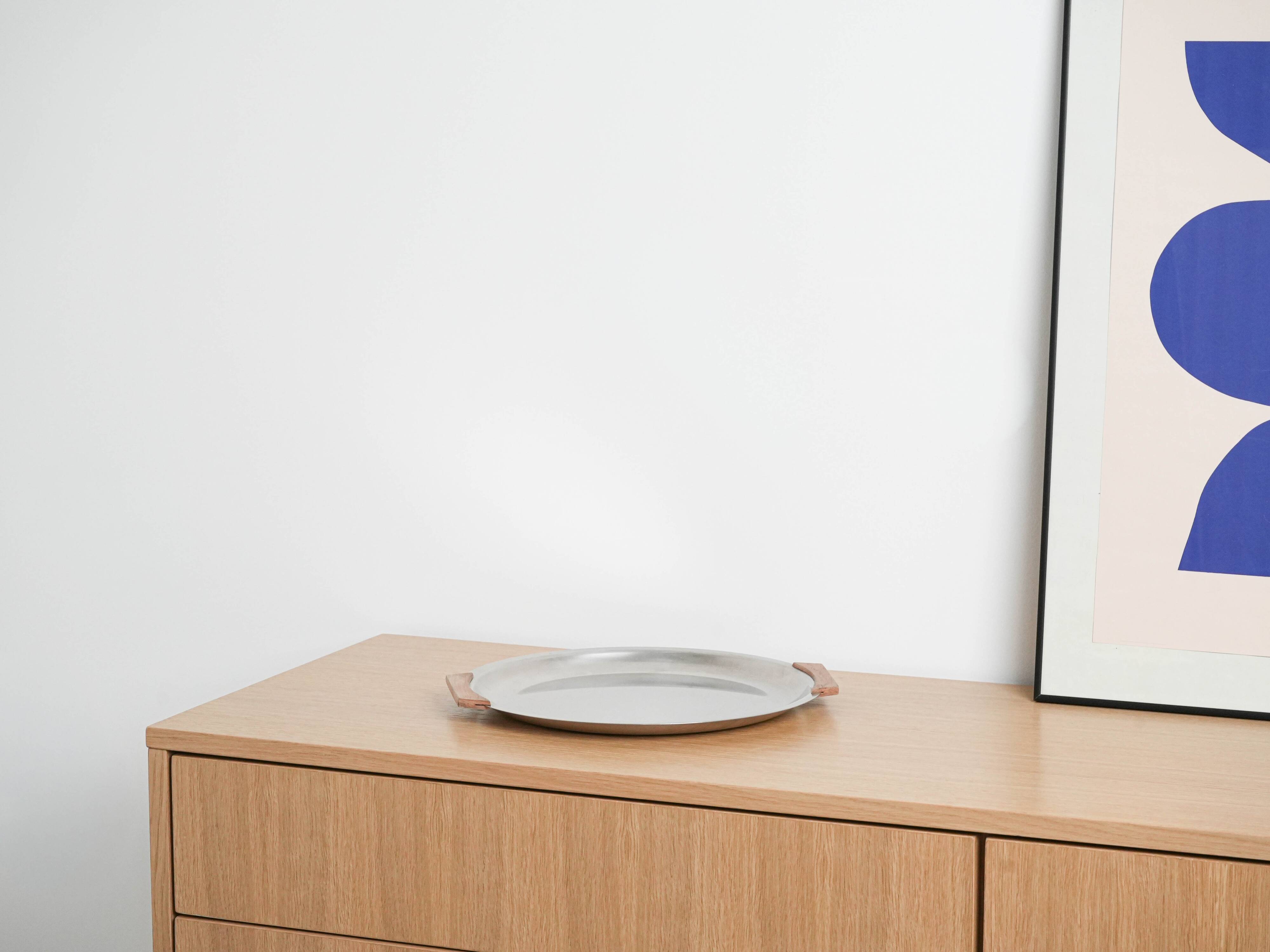 Round stainless steel tray, Danish design, 1970s, made in Denmark
