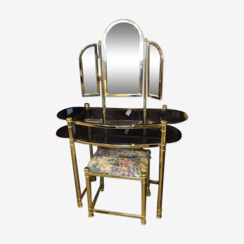 Steel and glass dressing table with stool