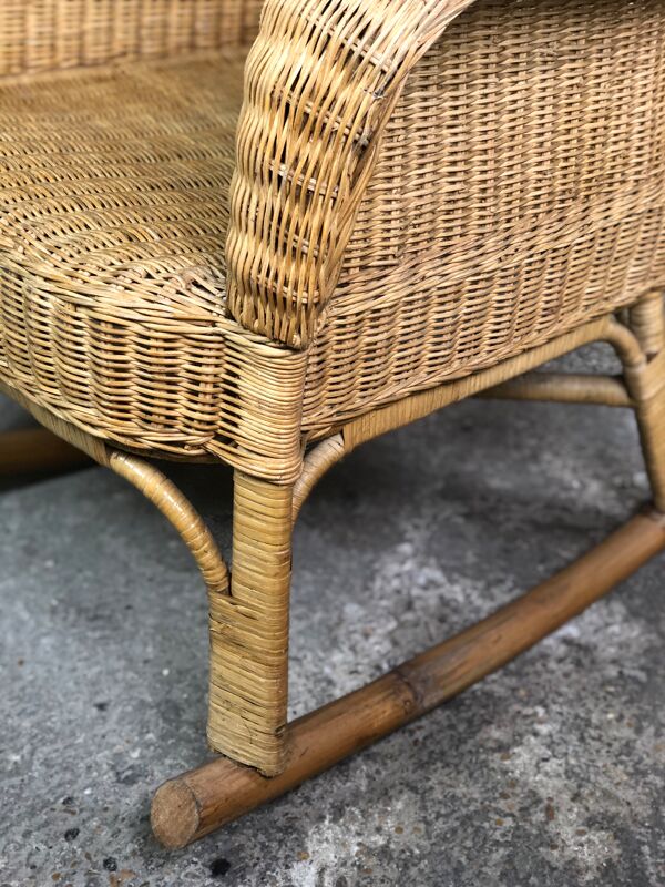 Rocking chair en rotin et bascule bambou 1980