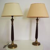 Mahogany Hat Lamps, Brass and Cotton of Abat Day, 1950s, Set of 2