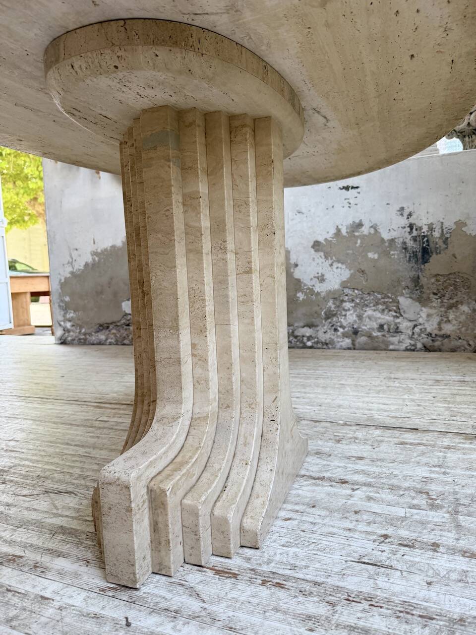 Travertine dining table 1970 Italy Tobia Scarpa