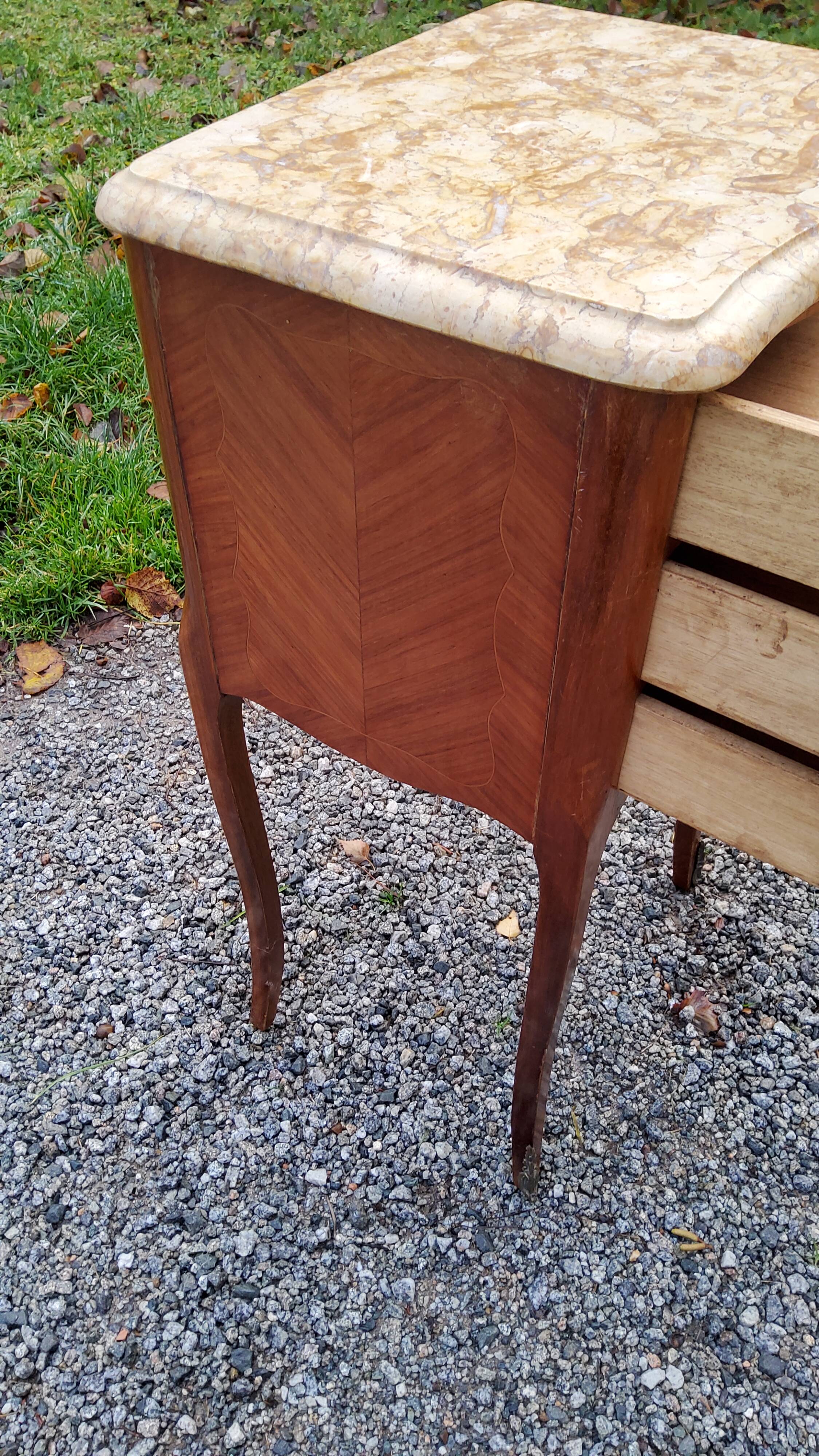 Louis XV style bedside in marquetry and marble top
